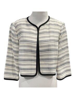 Anne Klein Crop Striped Blazer 14P White Capsule Business Casual Preppy Office